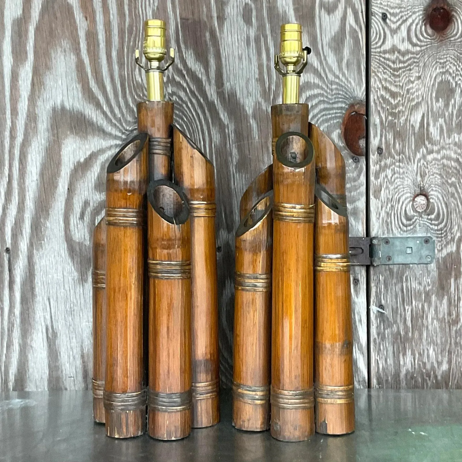 Vintage Coastal Bundled Bamboo Table Lamps - a Pair — additional photo 3