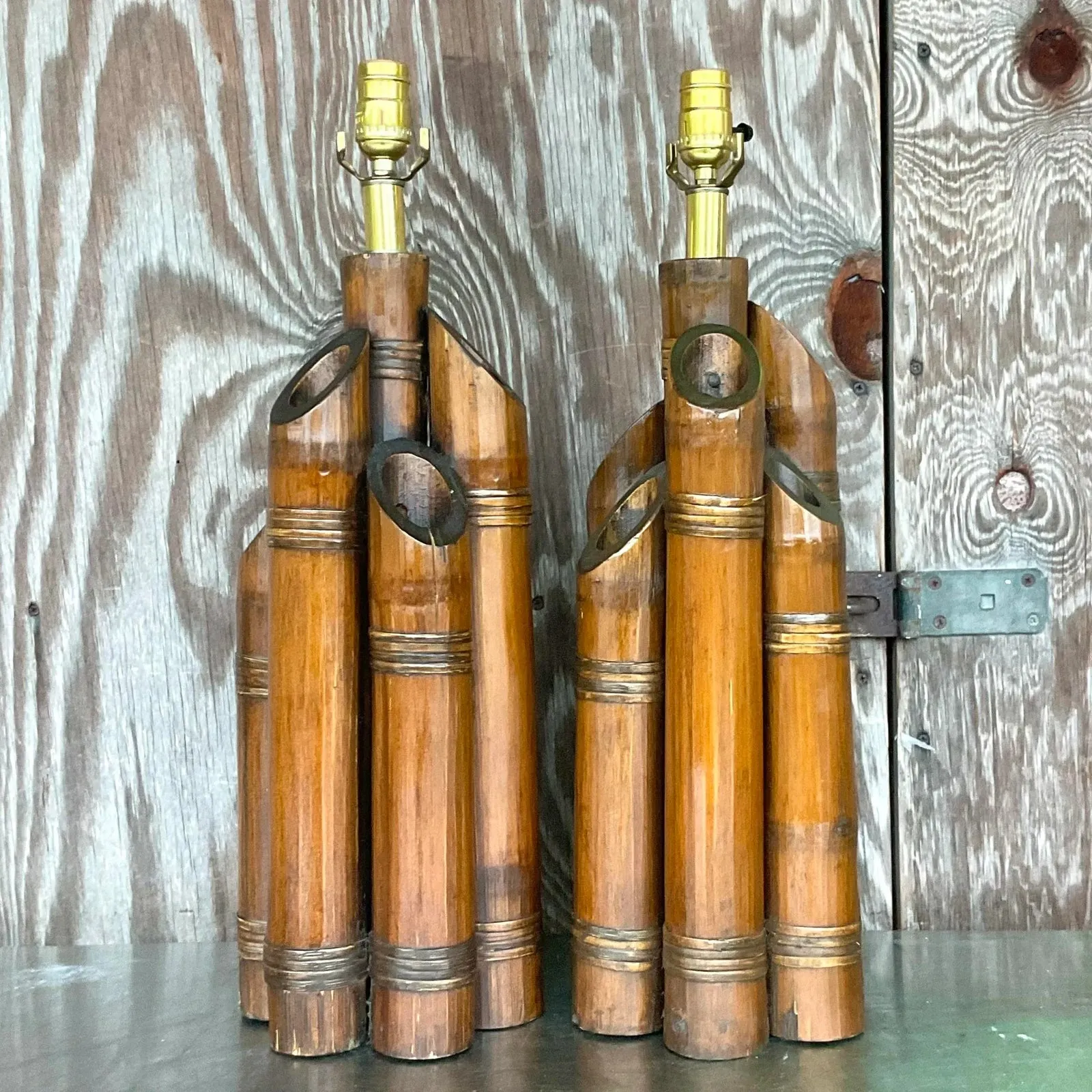 Vintage Coastal Bundled Bamboo Table Lamps - a Pair — additional photo 4