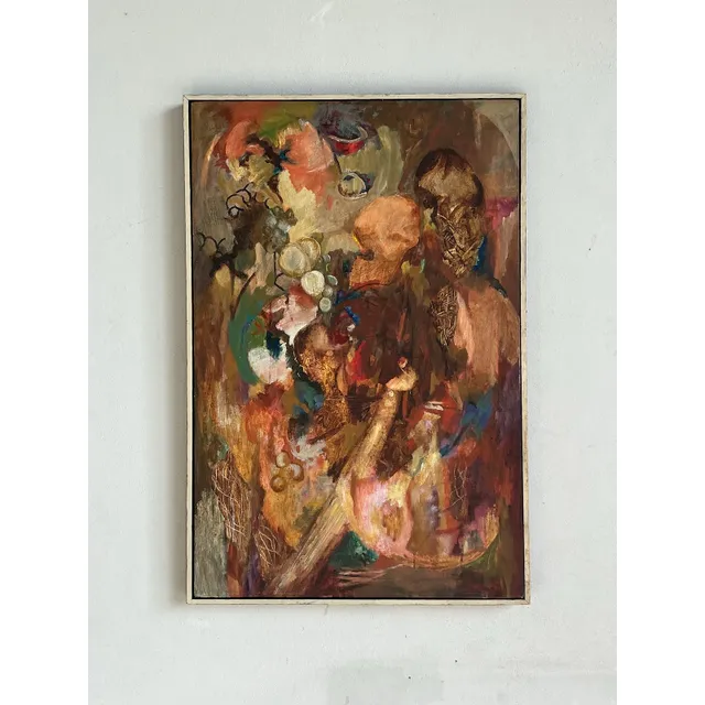Vintage Boho Original Abstract Oil on Canvas - Wood, 25W x 37H — additional photo 2