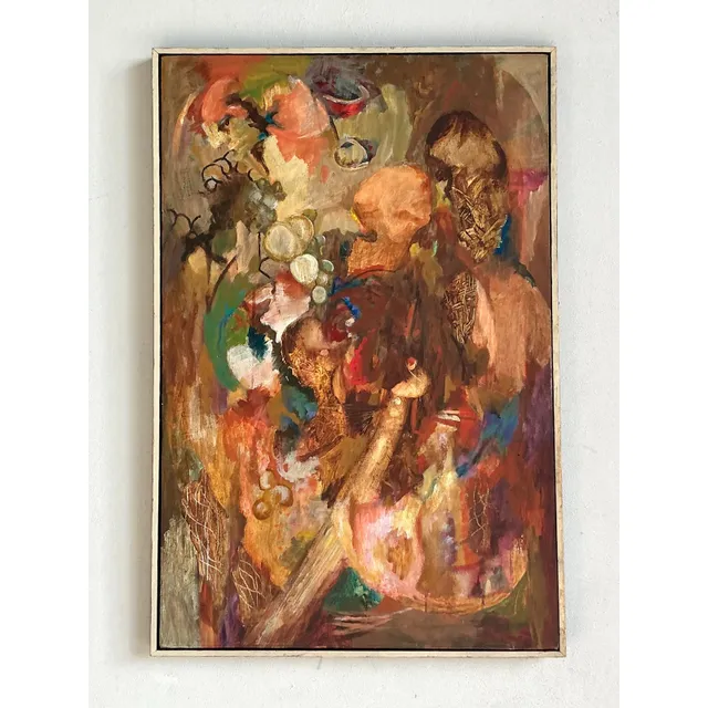 Vintage Boho Original Abstract Oil on Canvas - Wood, 25W x 37H — additional photo 5