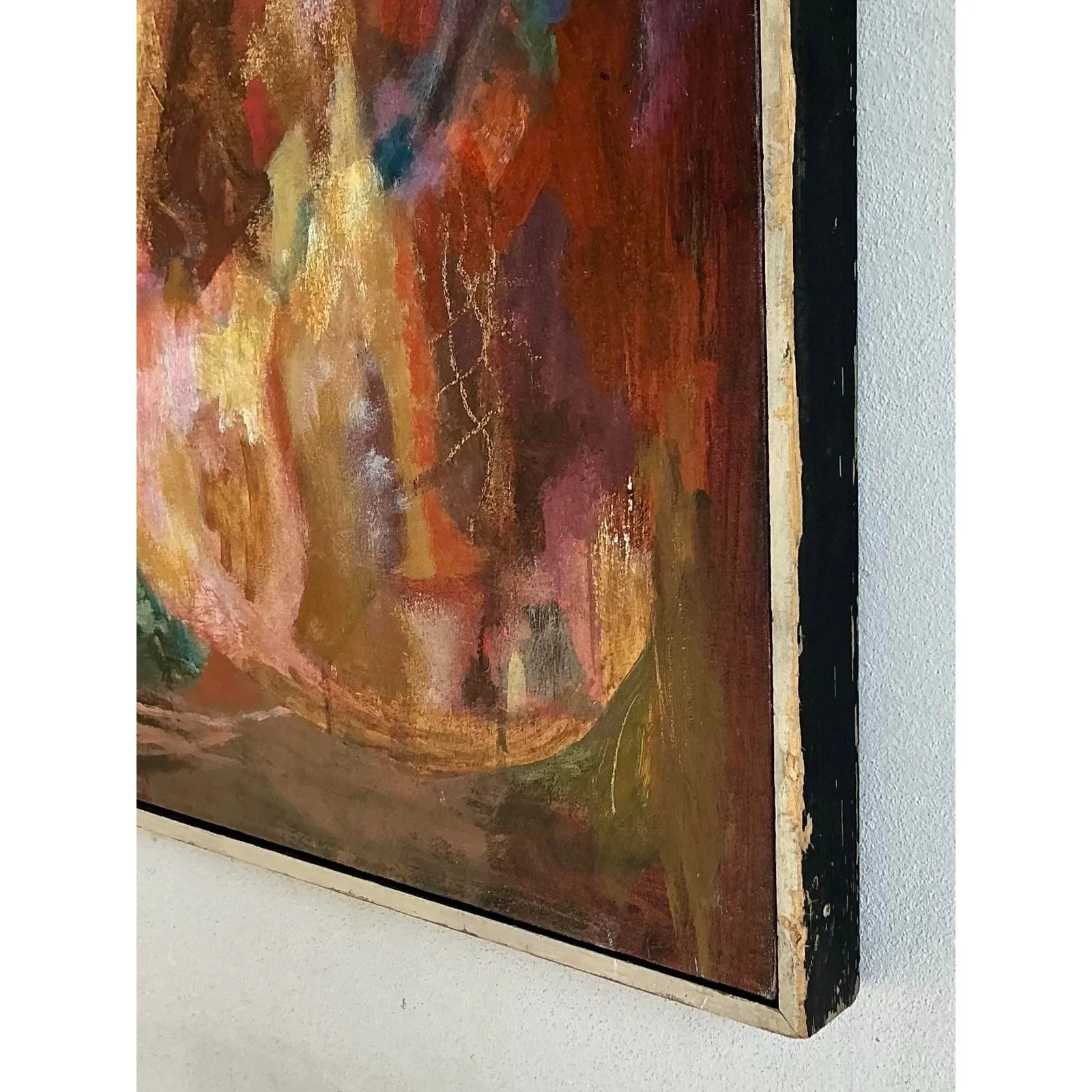 Vintage Boho Original Abstract Oil on Canvas - Wood, 25W x 37H — additional photo 6