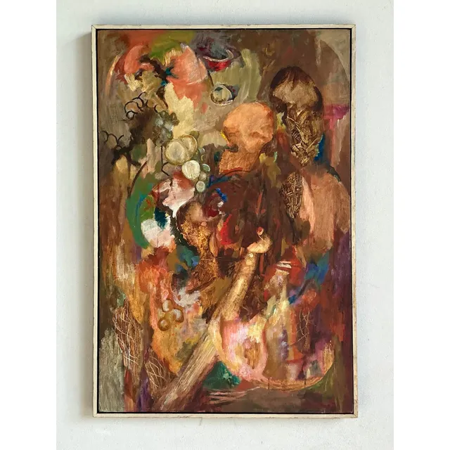 Vintage Boho Original Abstract Oil on Canvas - Wood, 25W x 37H — additional photo 8
