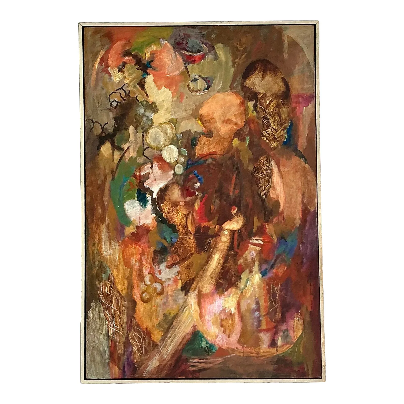Vintage Boho Original Abstract Oil on Canvas - Wood, 25W x 37H — additional photo 1