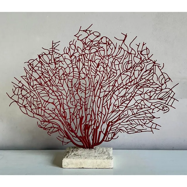 Vintage Coastal Palecek Metal Grand Coral Fan Sculpture — additional photo 3