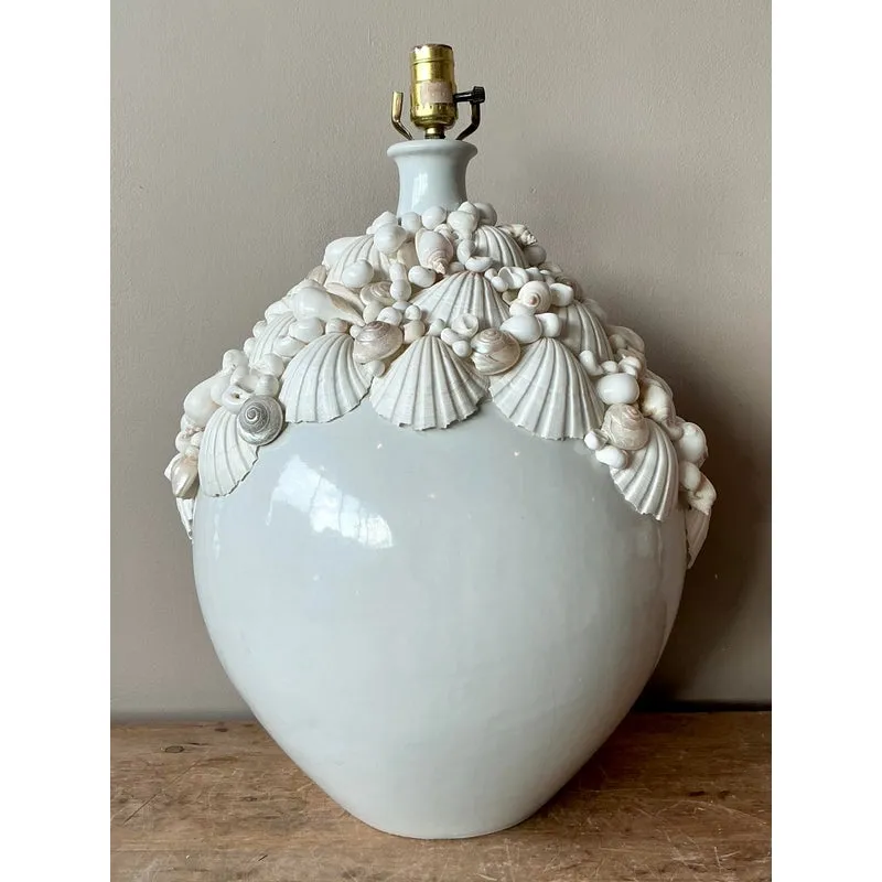 Vintage Boho Shell Encrusted Ceramic Lamp — additional photo 1