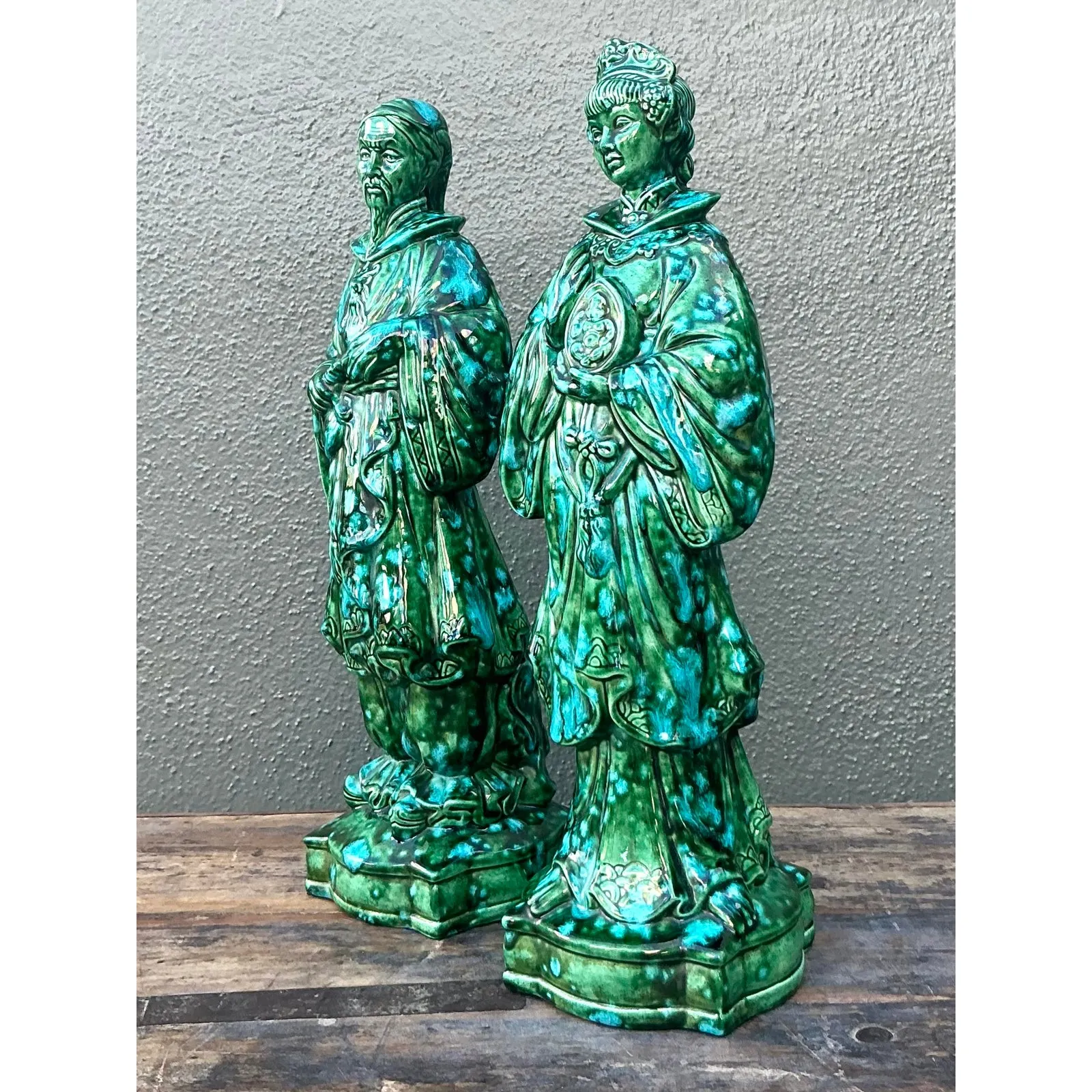 Vintage MCM Glazed Ceramic Chinoiserie Figures - Set of 2 — additional photo 1