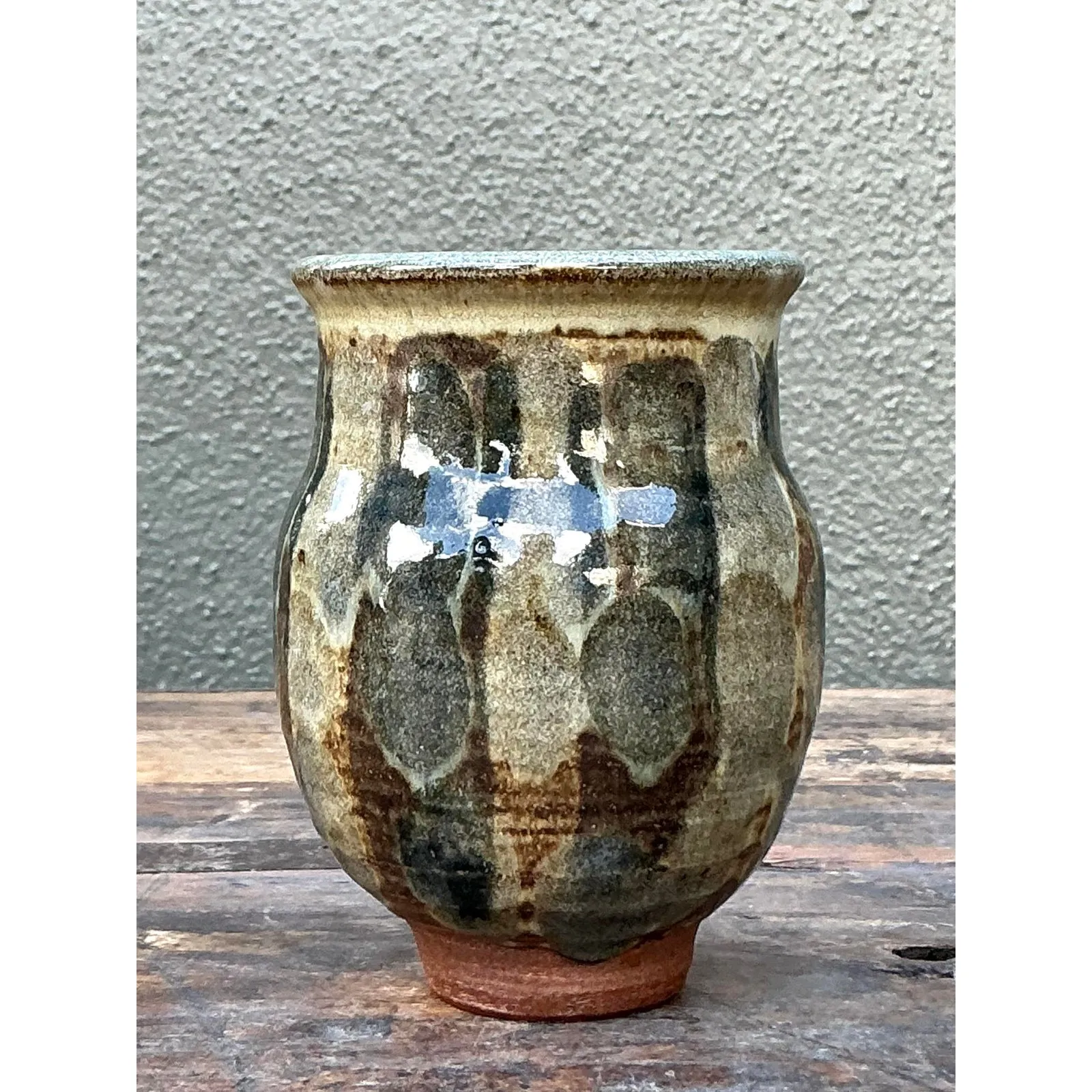 Vintage Boho Original Studio Pottery Small Striped Vase — additional photo 1