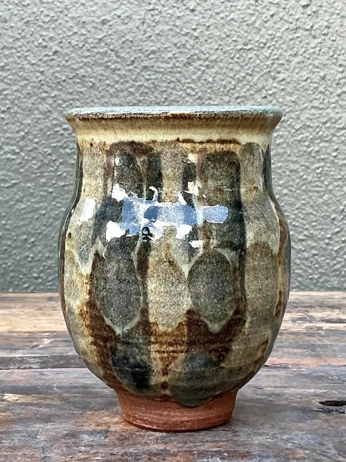 Vintage Boho Original Studio Pottery Small Striped Vase