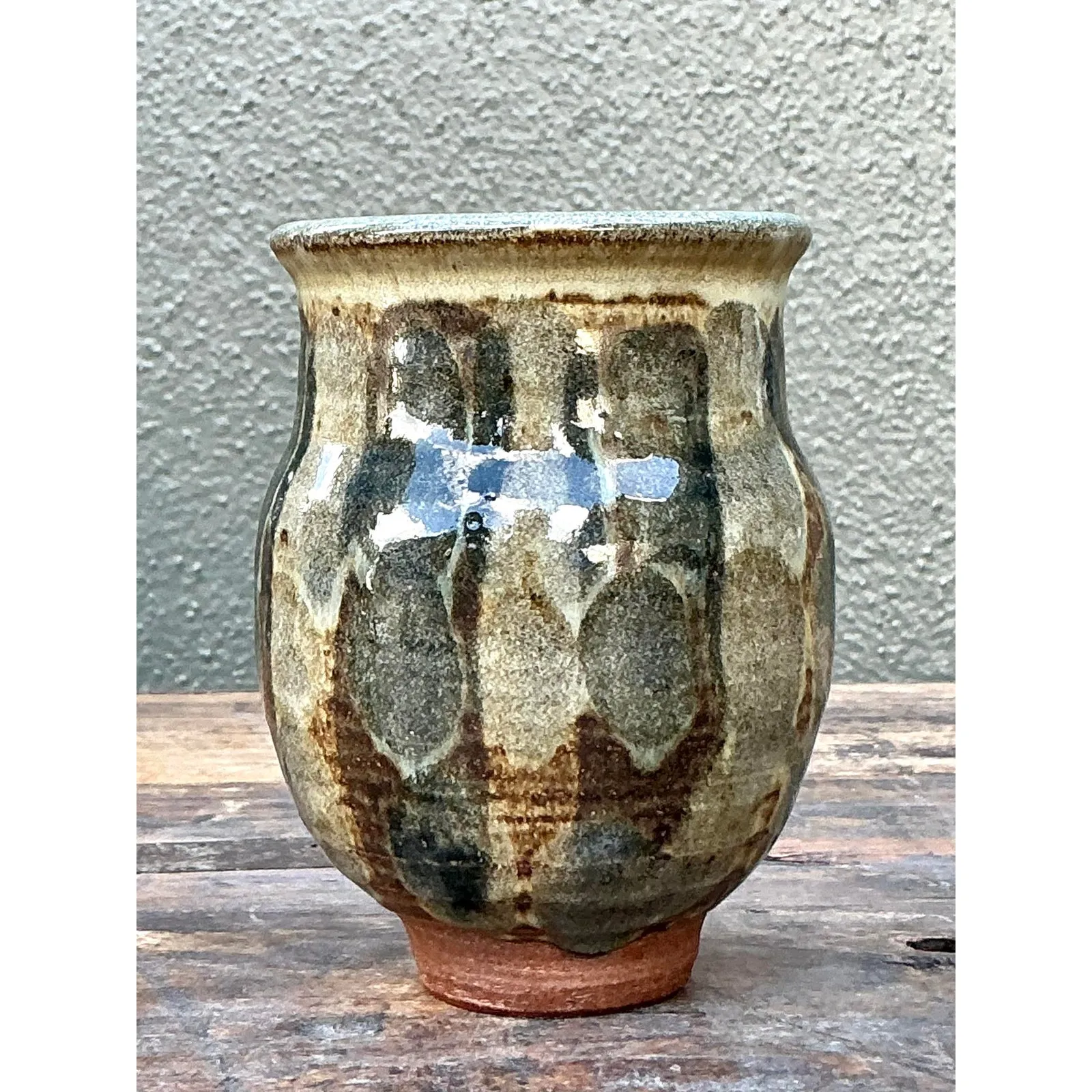 Vintage Boho Original Studio Pottery Small Striped Vase — additional photo 5