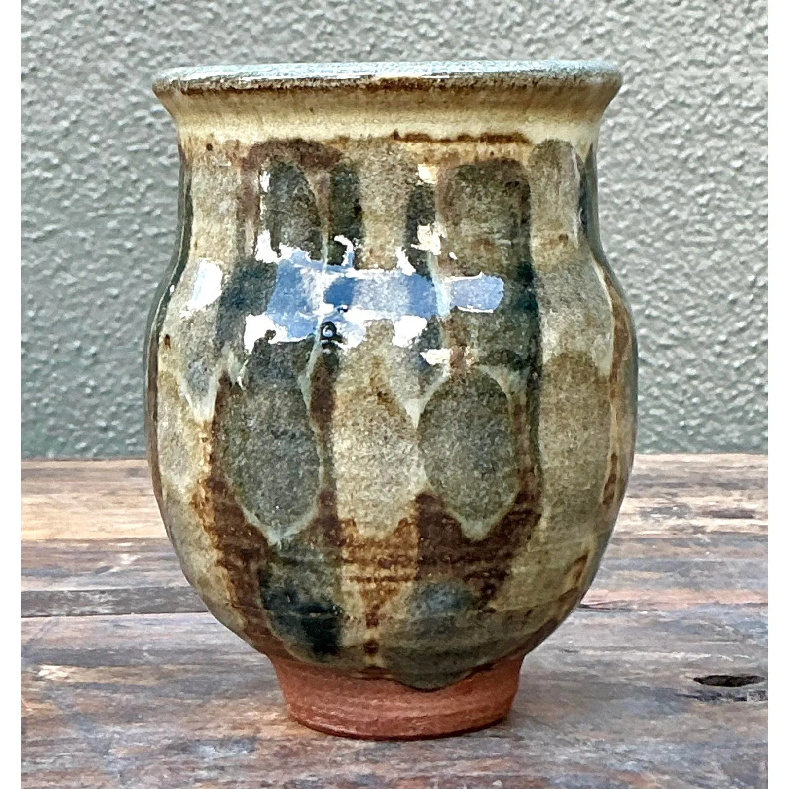 Vintage Boho Original Studio Pottery Small Striped Vase — additional photo 3