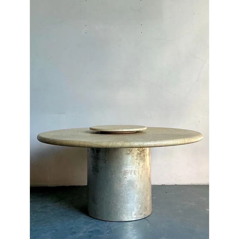 Vintage Boho Harrison Van Horn Grasscloth Dining Table With a Custom Metallic Pedestal — additional photo 5