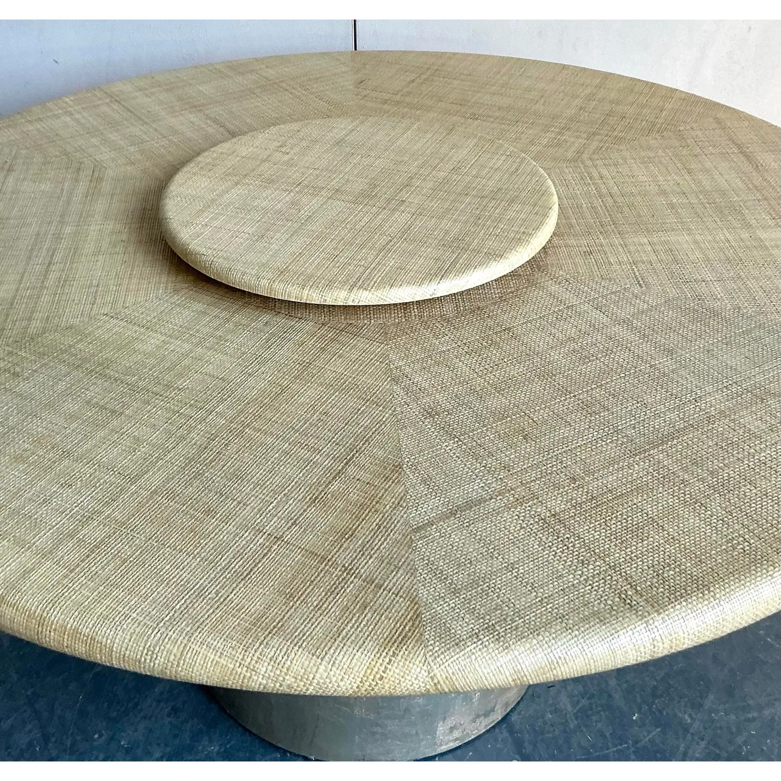 Vintage Boho Harrison Van Horn Grasscloth Dining Table With a Custom Metallic Pedestal — additional photo 6