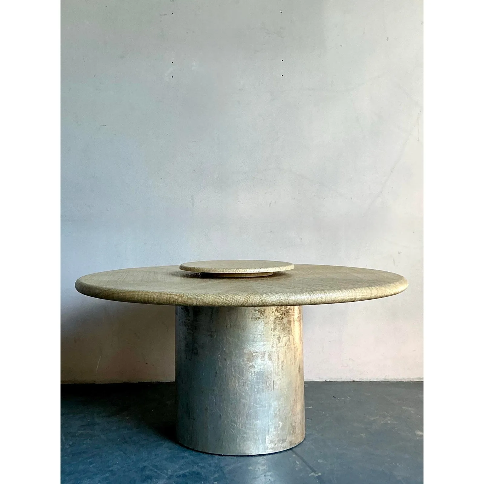 Vintage Boho Harrison Van Horn Grasscloth Dining Table With a Custom Metallic Pedestal — additional photo 4