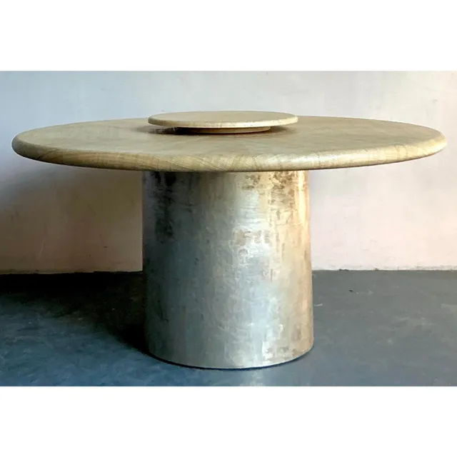 Vintage Boho Harrison Van Horn Grasscloth Dining Table With a Custom Metallic Pedestal — additional photo 2