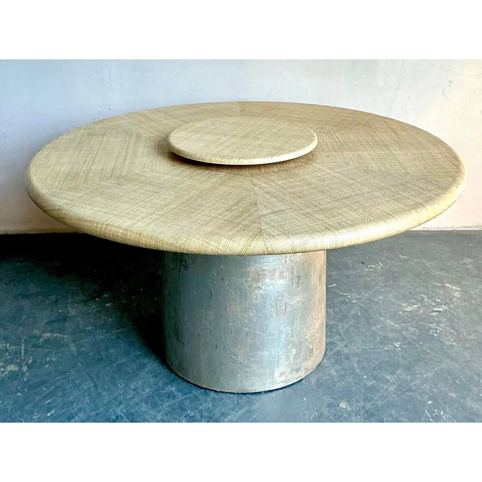 Vintage Boho Harrison Van Horn Grasscloth Dining Table With a Custom Metallic Pedestal — additional photo 3