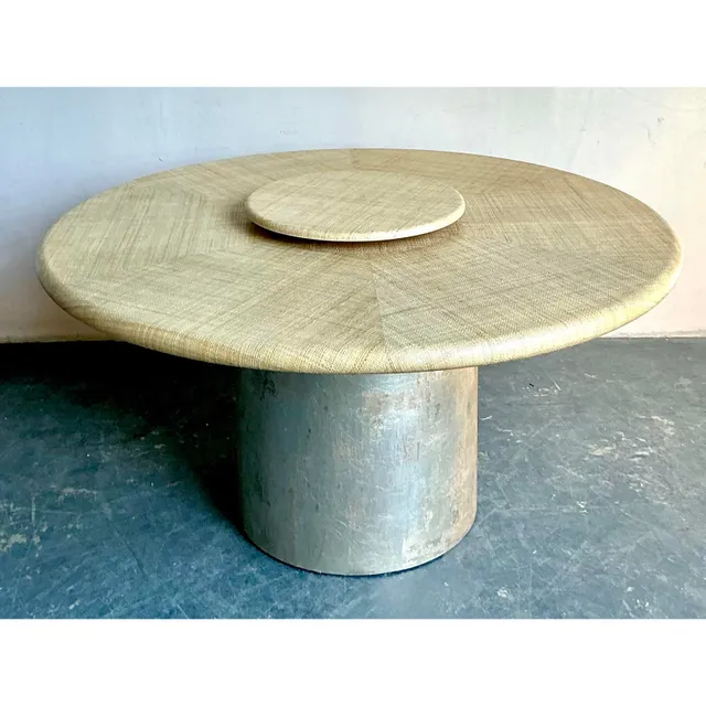 Vintage Boho Harrison Van Horn Grasscloth Dining Table With a Custom Metallic Pedestal — additional photo 3