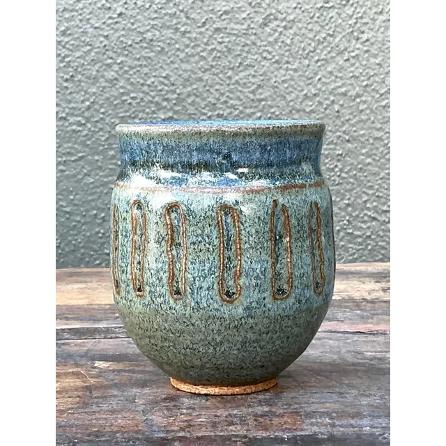 Vintage Boho Original Studio Pottery Small Vase - Ceramic, 3W x 4H — additional photo 2