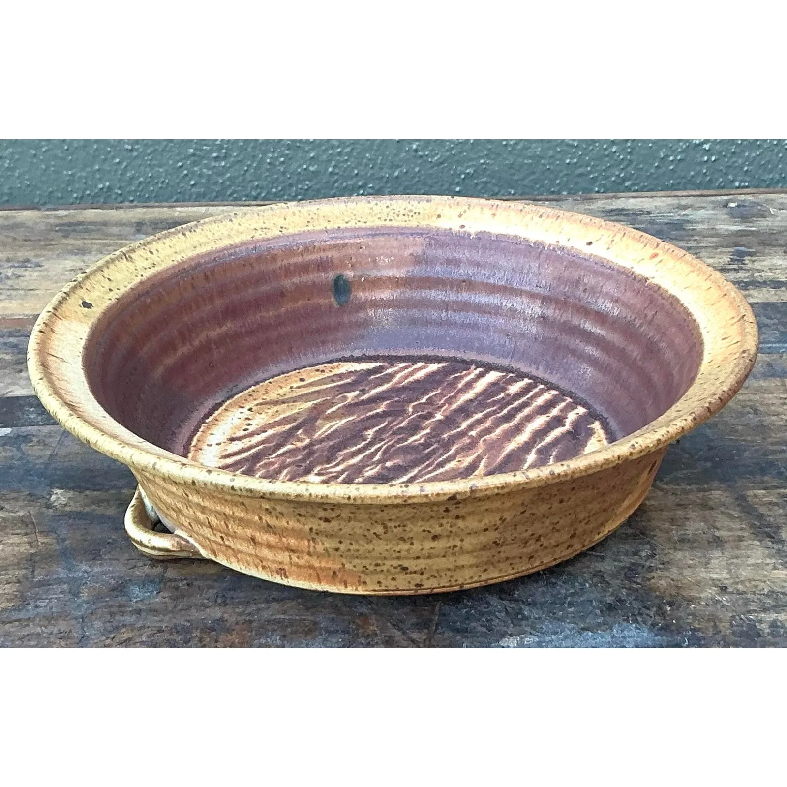 Vintage Boho Original Studio Pottery Wheat Bowl — additional photo 1