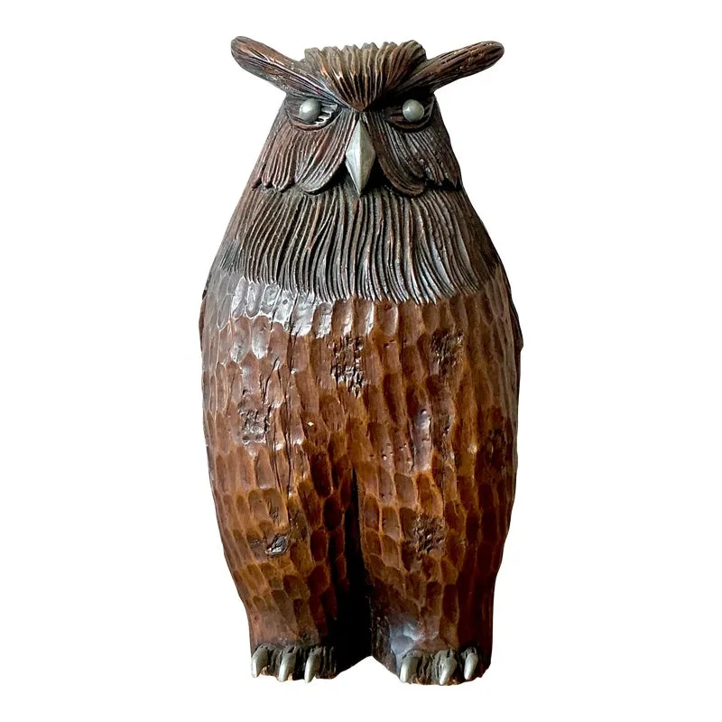 Vintage Boho Carved Wooden Owl — additional photo 1