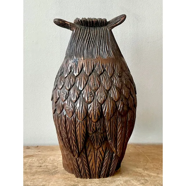 Vintage Boho Carved Wooden Owl — additional photo 6