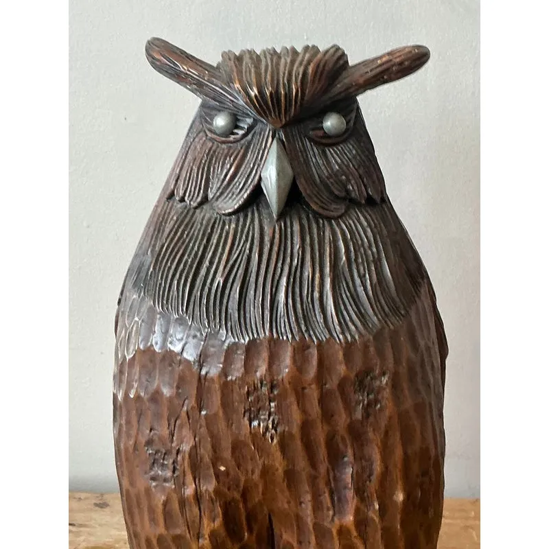 Vintage Boho Carved Wooden Owl — additional photo 5