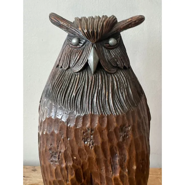 Vintage Boho Carved Wooden Owl — additional photo 5