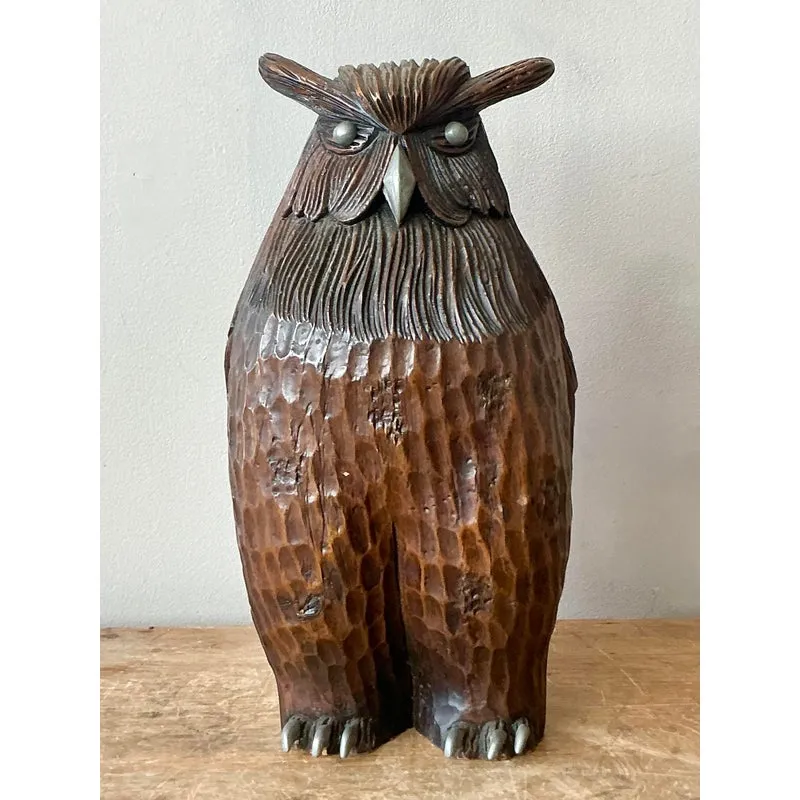 Vintage Boho Carved Wooden Owl — additional photo 1