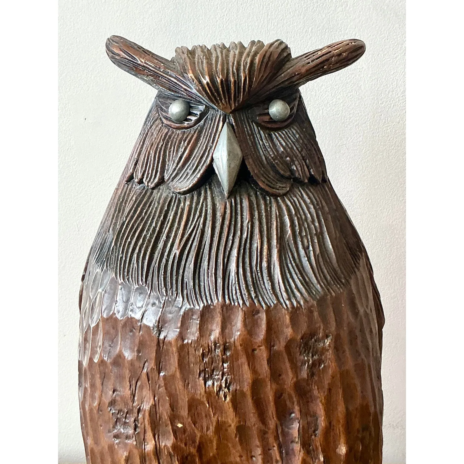 Vintage Boho Carved Wooden Owl — additional photo 8