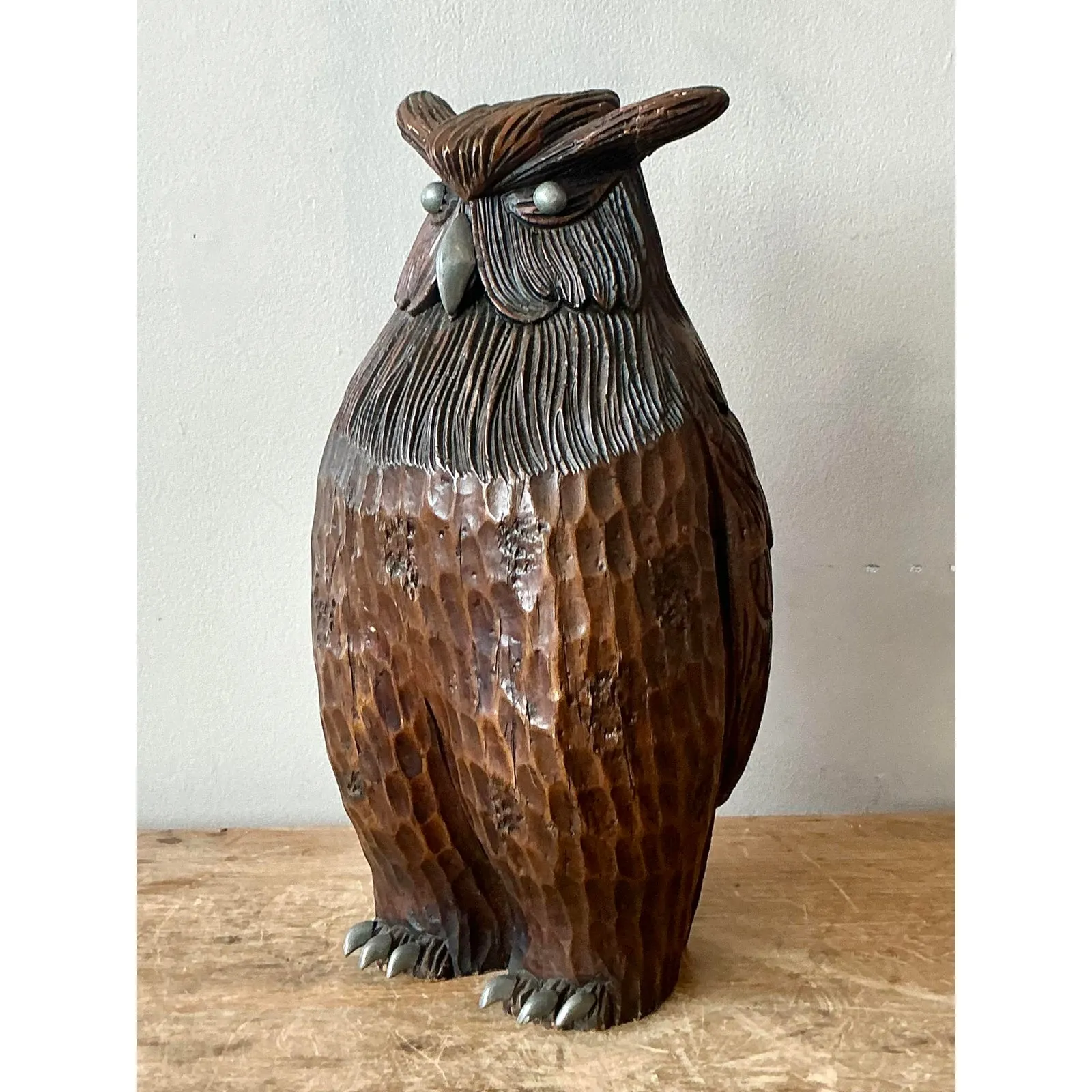 Vintage Boho Carved Wooden Owl — additional photo 3