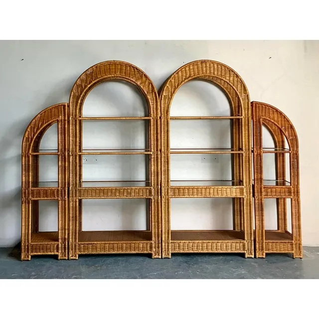 Vintage Boho Arched Rattan Etagere — additional photo 1