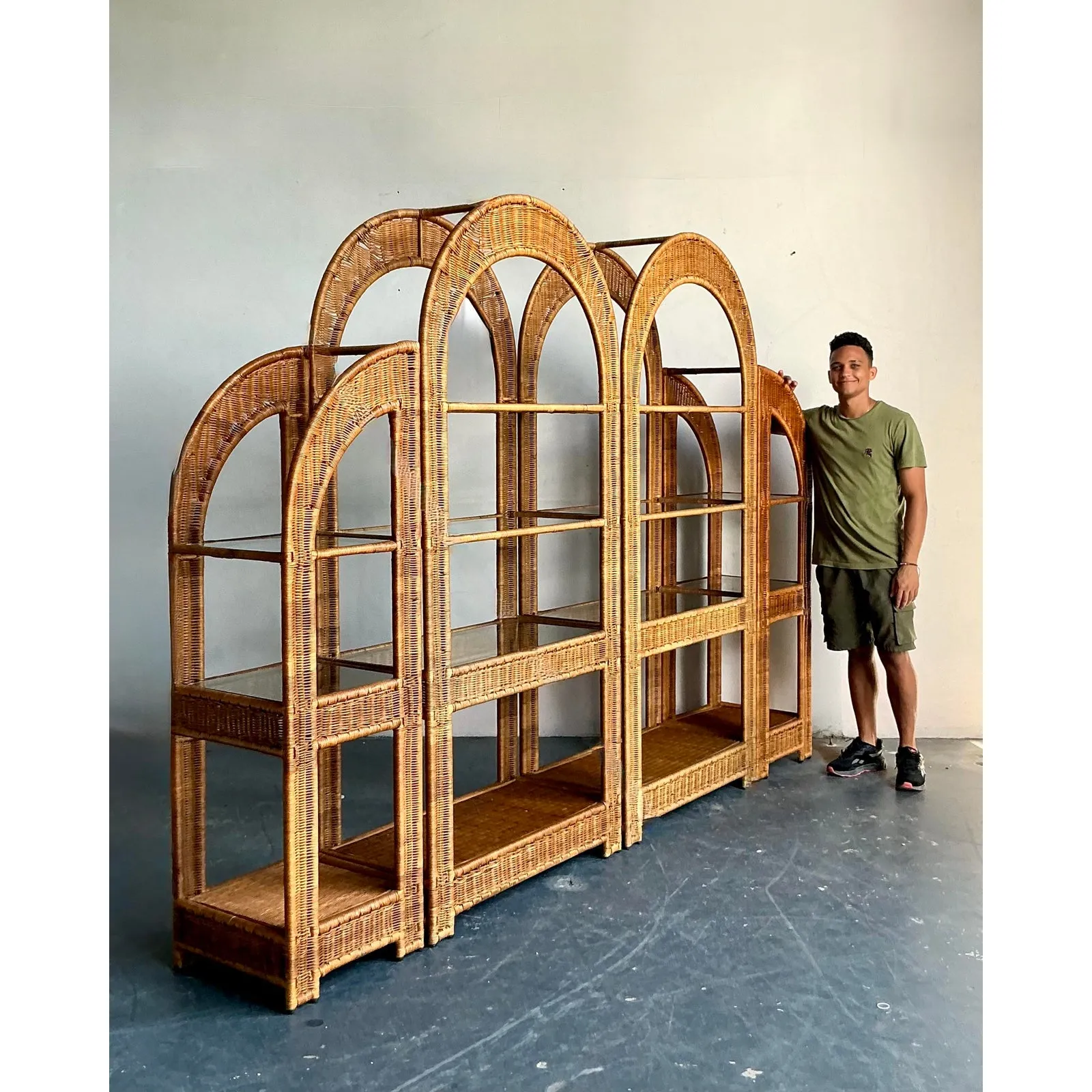 Vintage Boho Arched Rattan Etagere — additional photo 6