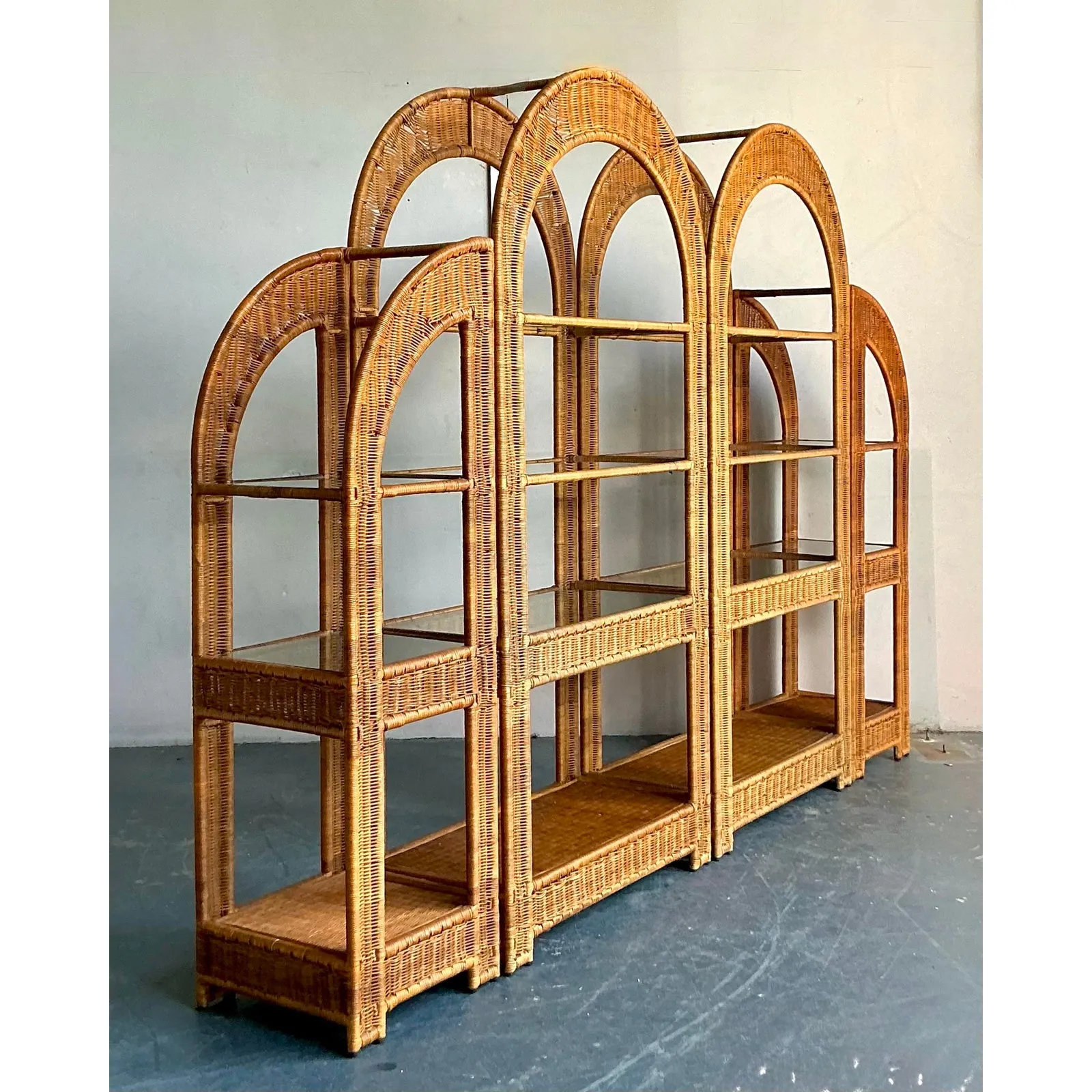 Vintage Boho Arched Rattan Etagere — additional photo 7