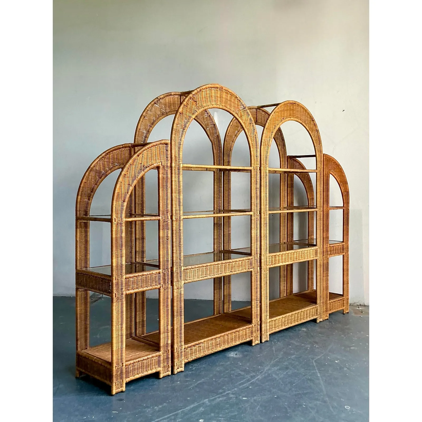 Vintage Boho Arched Rattan Etagere — additional photo 8
