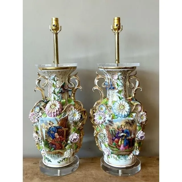 Vintage Regency French Porcelain Chinoiserie Lamps - A Pair — additional photo 1