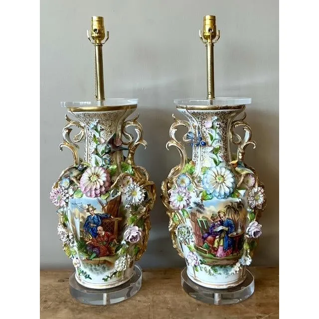 Vintage Regency French Porcelain Chinoiserie Lamps - A Pair — additional photo 2