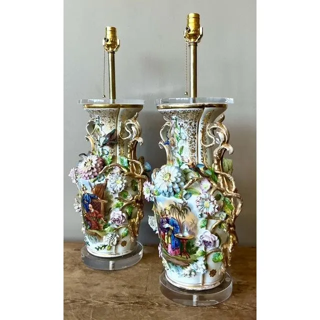 Vintage Regency French Porcelain Chinoiserie Lamps - A Pair — additional photo 2