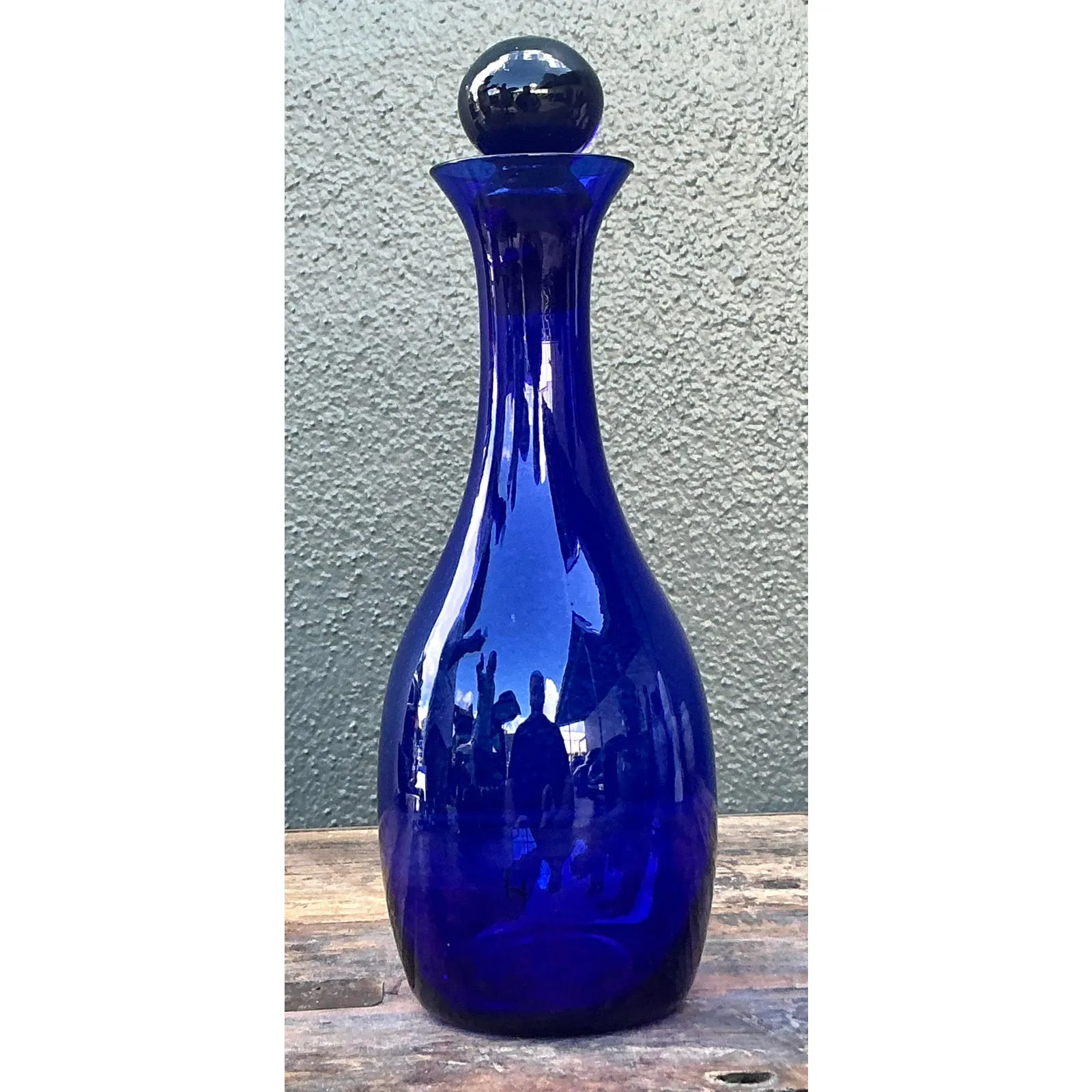 Vintage Boho Blue Art Glass Decanter — additional photo 1