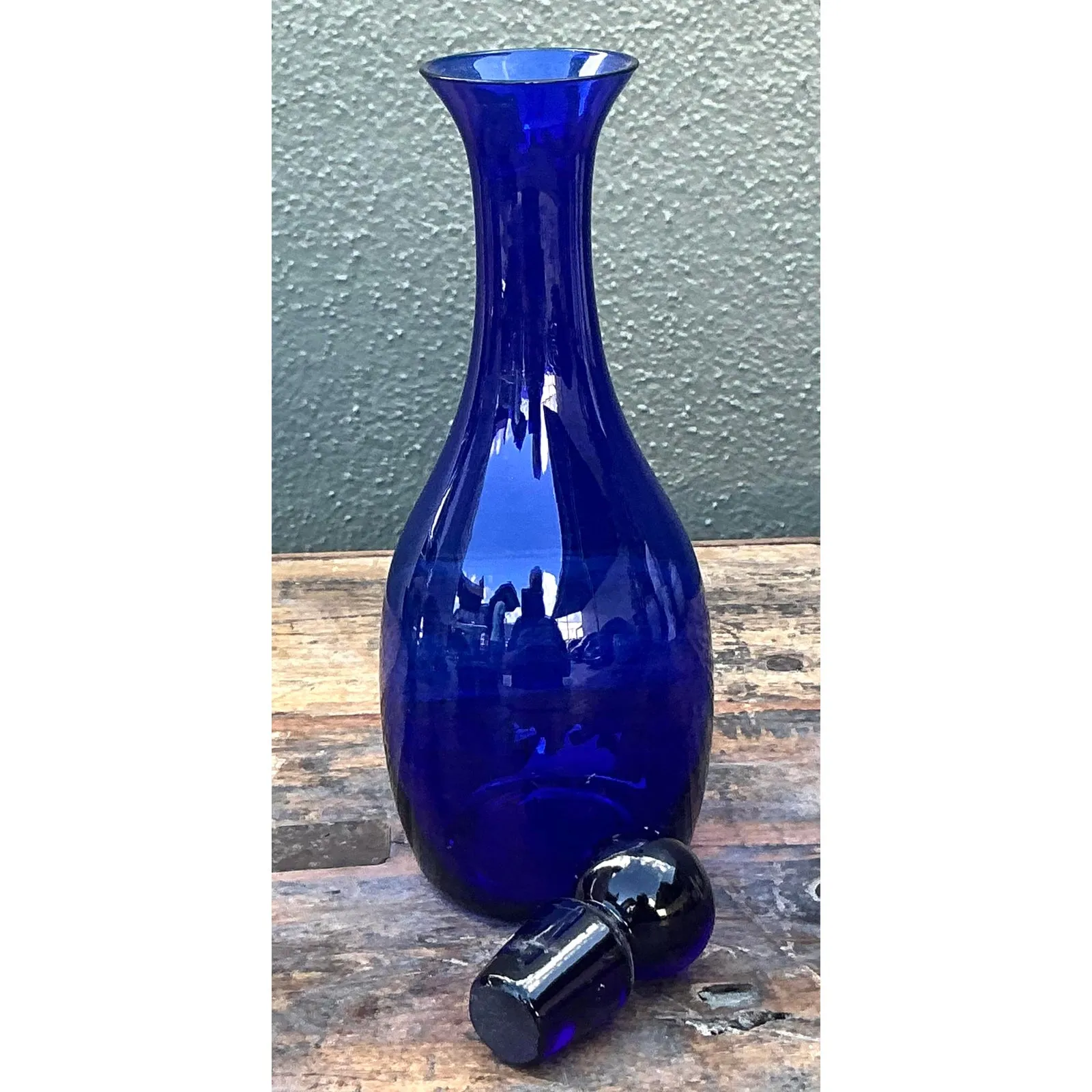 Vintage Boho Blue Art Glass Decanter — additional photo 2