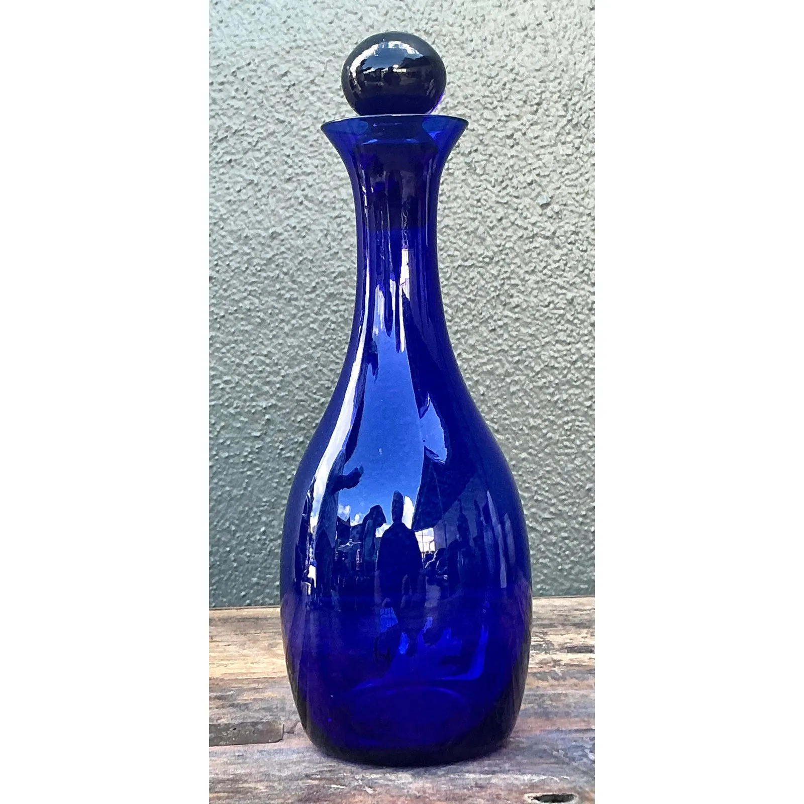 Vintage Boho Blue Art Glass Decanter — additional photo 3