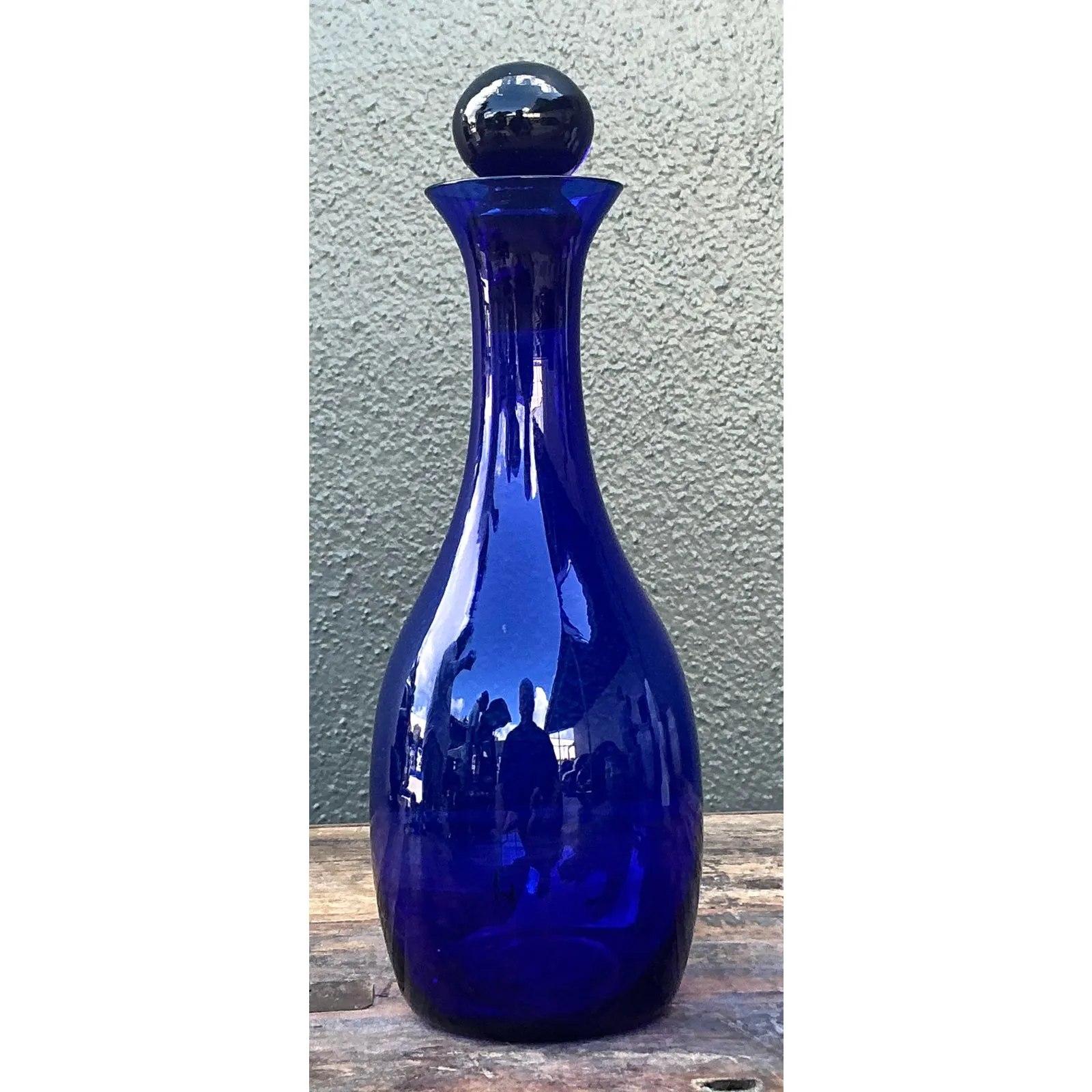 Vintage Boho Blue Art Glass Decanter — additional photo 4