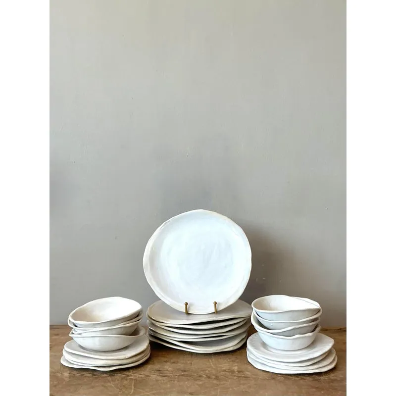 Vintage Boho Slab Built Original Studio Pottery Dinnerware Set of 24 — additional photo 5
