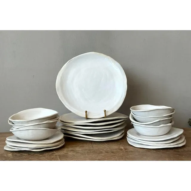 Vintage Boho Slab Built Original Studio Pottery Dinnerware Set of 24 — additional photo 3