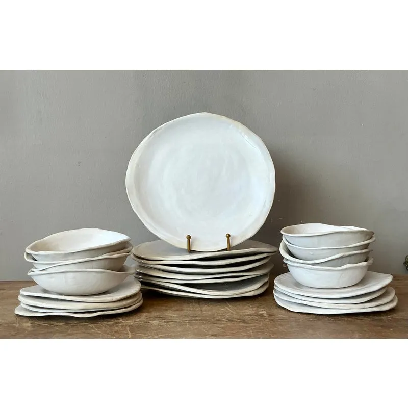 Vintage Boho Slab Built Original Studio Pottery Dinnerware Set of 24 — additional photo 2