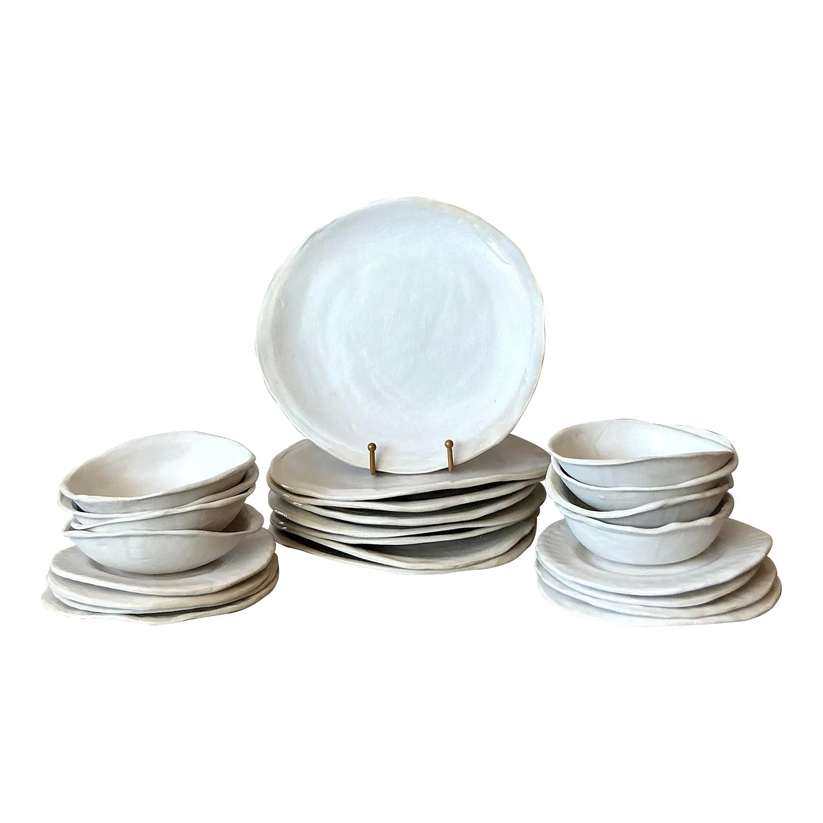 Vintage Boho Slab Built Original Studio Pottery Dinnerware Set of 24 — additional photo 1
