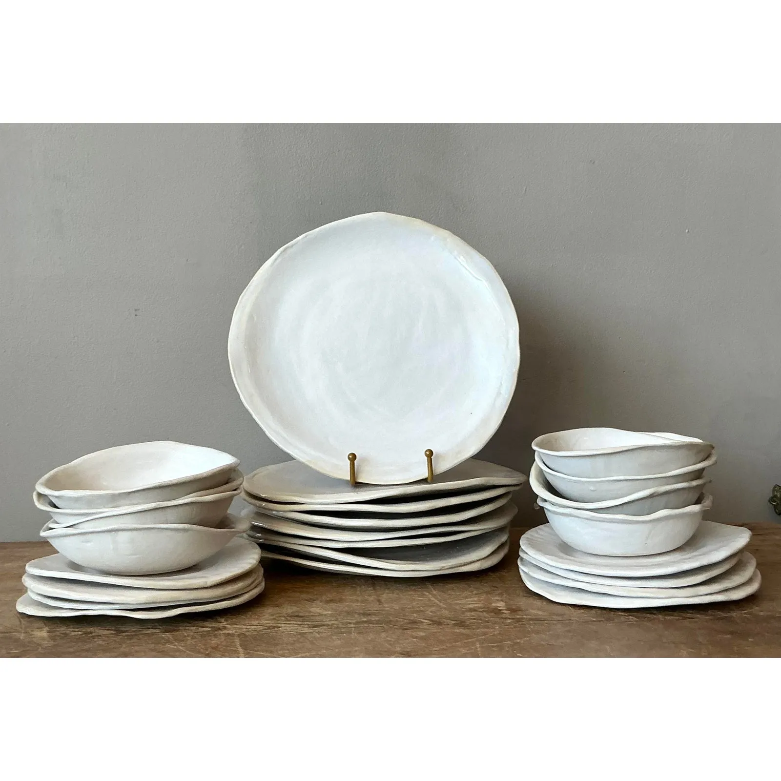 Vintage Boho Slab Built Original Studio Pottery Dinnerware Set of 24 — additional photo 8