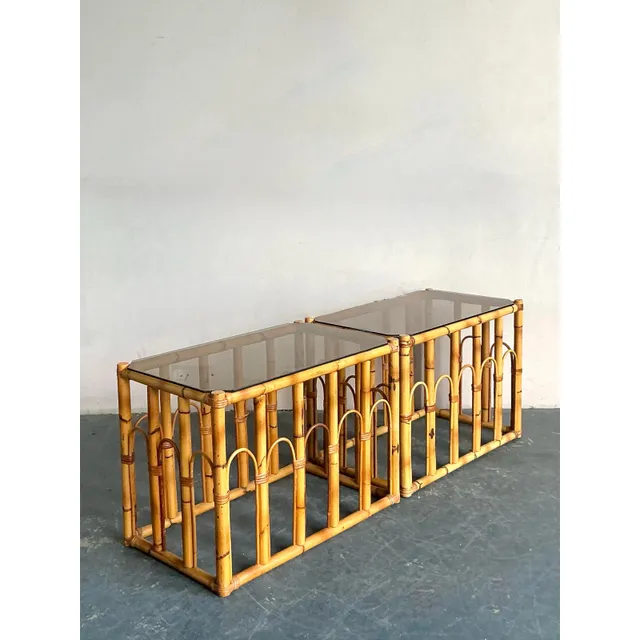 Vintage Boho Arched Rattan Side Table — additional photo 4