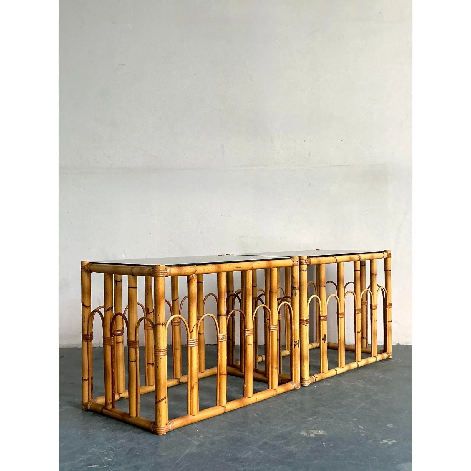 Vintage Boho Arched Rattan Side Table — additional photo 3
