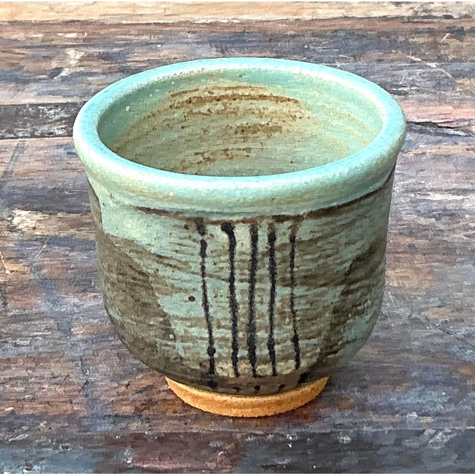 Vintage Boho Original Studio Pottery Small Vase - Ceramic, 2.75W x 2.5H — additional photo 3