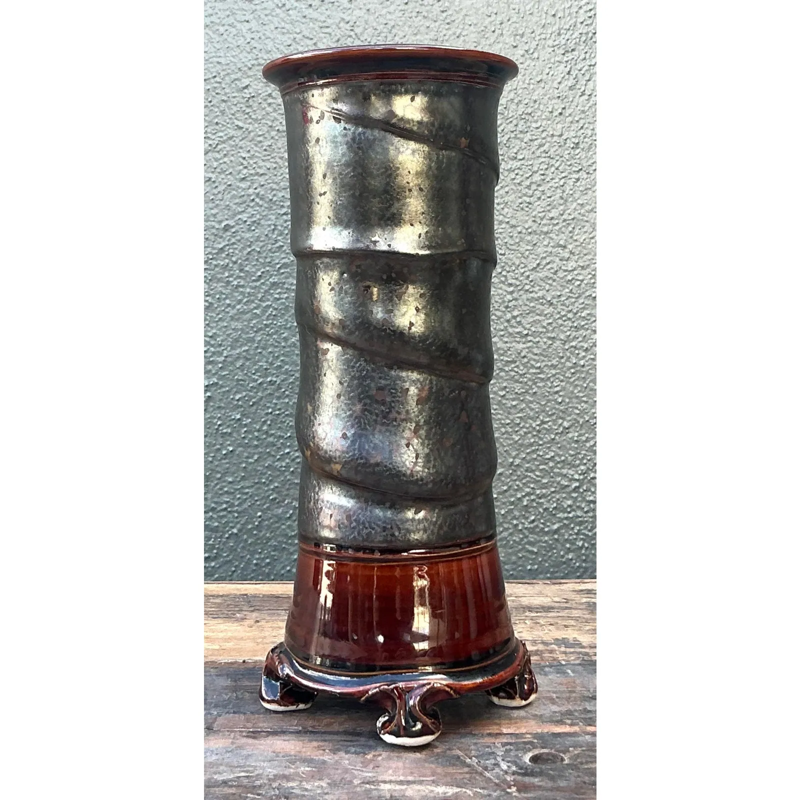 Vintage Boho Original Studio Pottery Vase - Ceramic, 4.75W x 11H — additional photo 1