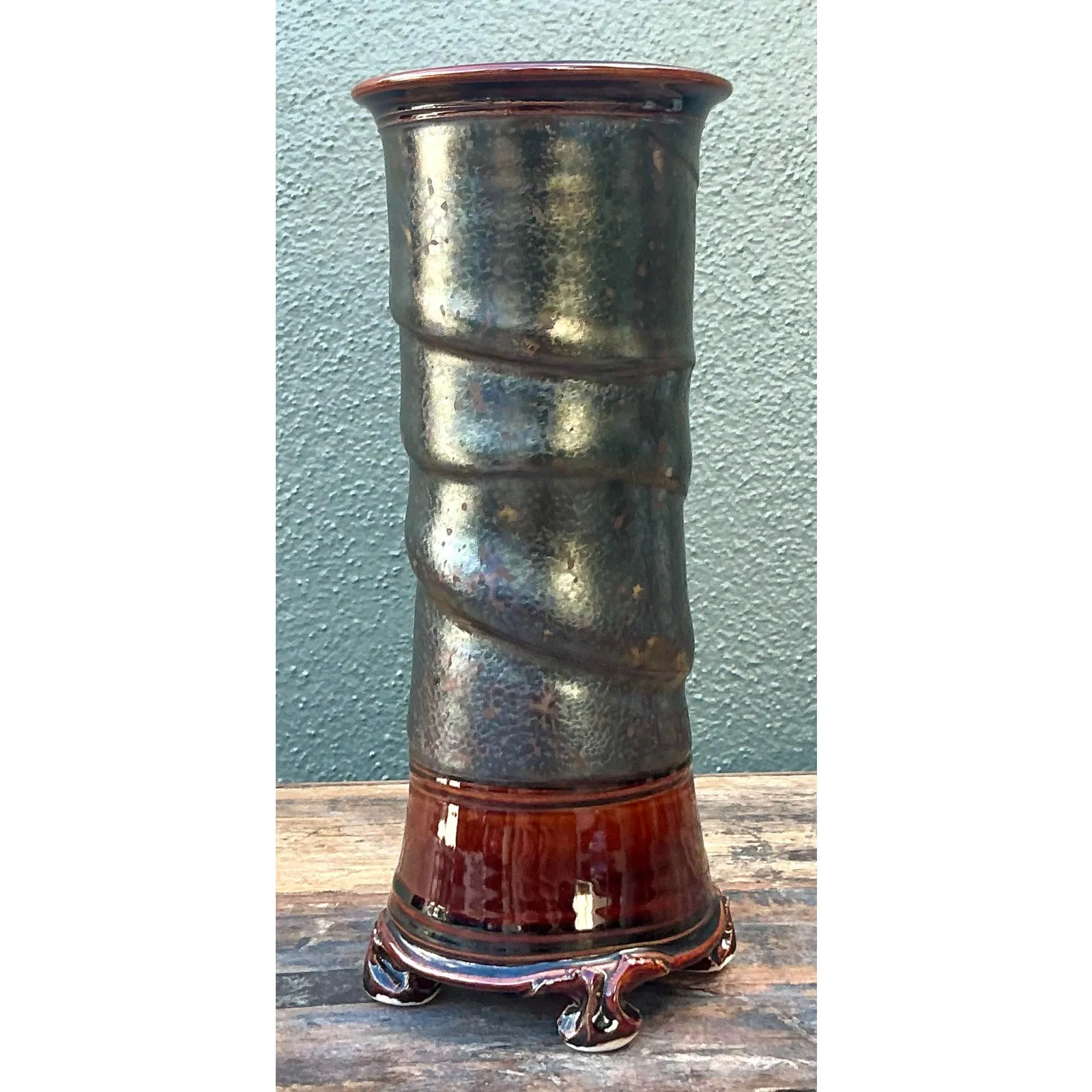 Vintage Boho Original Studio Pottery Vase - Ceramic, 4.75W x 11H — additional photo 4